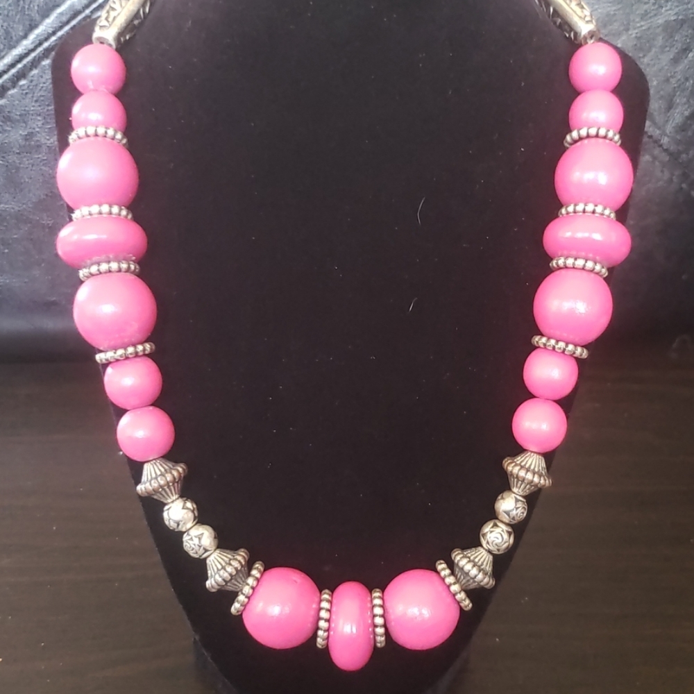 Pink wooden  beads necklace